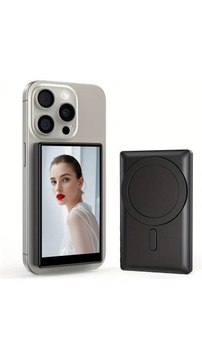 Ecran de vlogging et selfie (4 pouces) pour t&eacute;l&eacute;phone avec batterie rechargeable MagSafe - Noir
