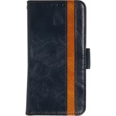 Etui cuir iPhone Air - Flip Wallet en cuir véritable avec stripe design et compartiment à cartes - Bleu