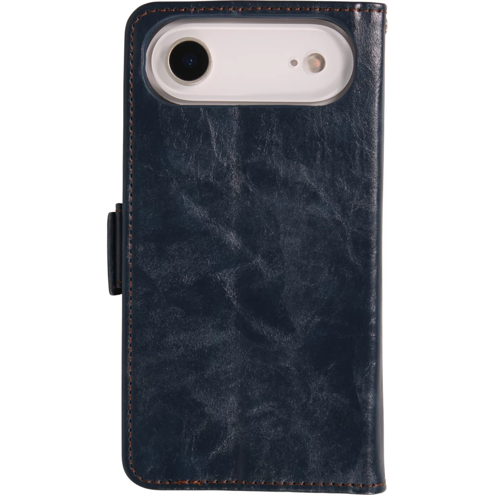 Etui cuir iPhone Air - Flip Wallet en cuir véritable avec stripe design et compartiment à cartes - Bleu