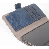 Etui cuir iPhone Air - Flip Wallet en cuir véritable avec stripe design et compartiment à cartes - Bleu