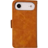 iPhone 17 Air Leder Tasche - Flip Wallet Echtleder mit Akzentstreifen & Kartenhalter - Hellbraun