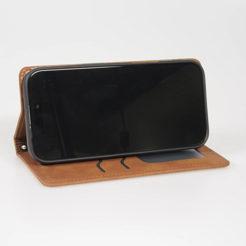 iPhone Air Leder Tasche - Flip Wallet vintage mit Magnetverschluss und Kartenhalter - Braun