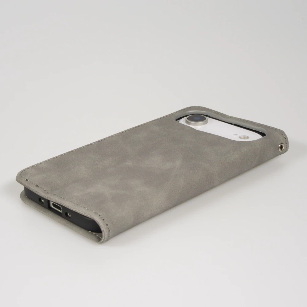 Leder Tasche Case iPhone Air - Flip Wallet vintage mit Magnetverschluss und Kartenhalter - Grau