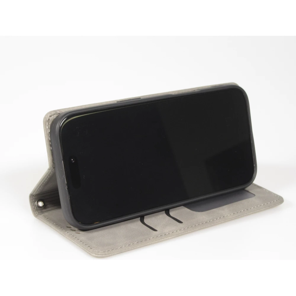 Leder Tasche Case iPhone Air - Flip Wallet vintage mit Magnetverschluss und Kartenhalter - Grau