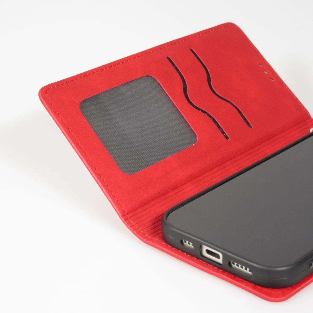 Leder Tasche Case iPhone Air - Flip Wallet vintage mit Magnetverschluss und Kartenhalter - Rot