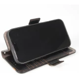 Etui cuir iPhone 17 - Flip Wallet en cuir véritable avec stripe design et compartiment à cartes - Noir
