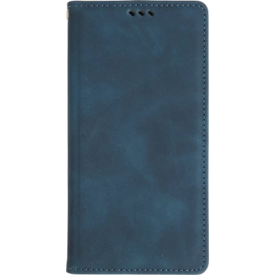 Etui cuir iPhone 17 - Flip Wallet vintage avec fermeture aimantée et compartiment cartes - Bleu