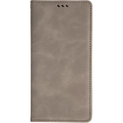Etui cuir iPhone 17 - Flip Wallet vintage avec fermeture aimantée et compartiment cartes - Gris