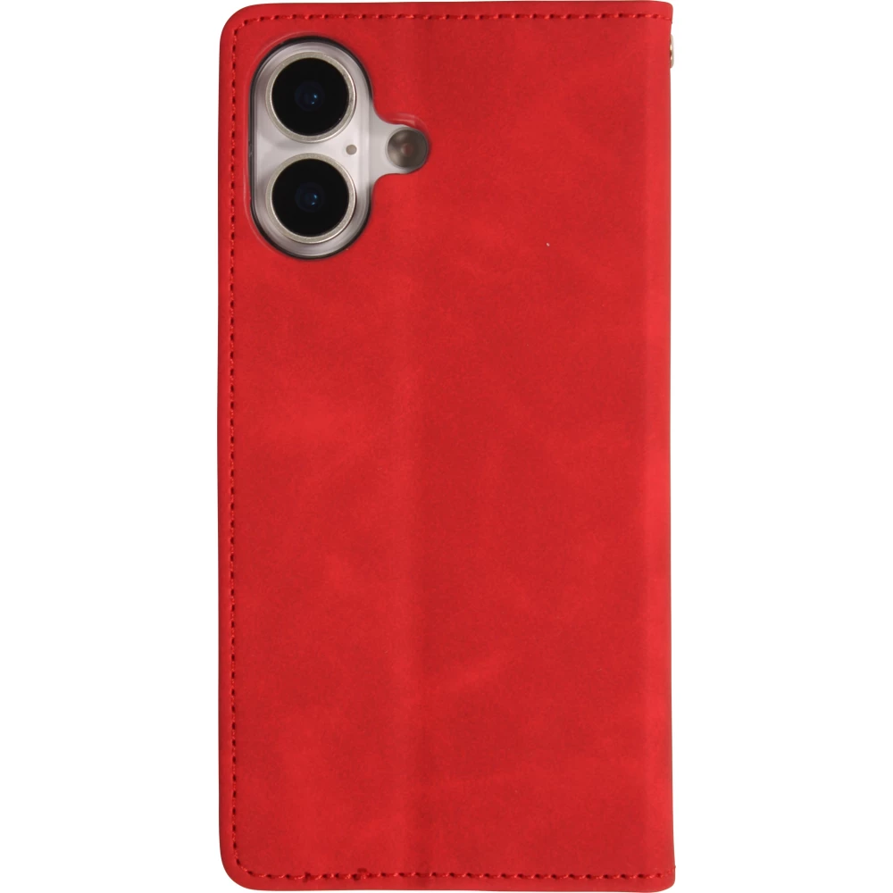 Etui cuir iPhone 17 - Flip Wallet vintage avec fermeture aimantée et compartiment cartes - Rouge