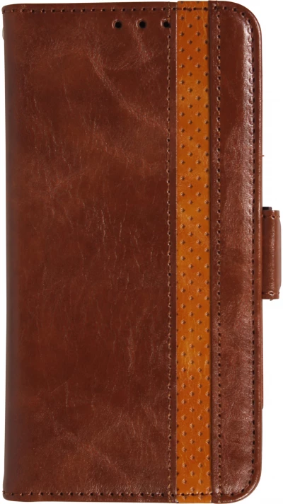 iPhone 17 Pro Max Leder Tasche - Flip Wallet Echtleder mit Akzentstreifen & Kartenhalter - Dunkel- Braun