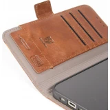 Etui cuir iPhone 17 Pro Max - Flip Wallet en cuir véritable avec stripe design et compartiment à cartes - Brun foncé