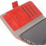 Etui cuir iPhone 17 Pro - Flip Wallet en cuir véritable avec stripe design et compartiment à cartes - Rouge