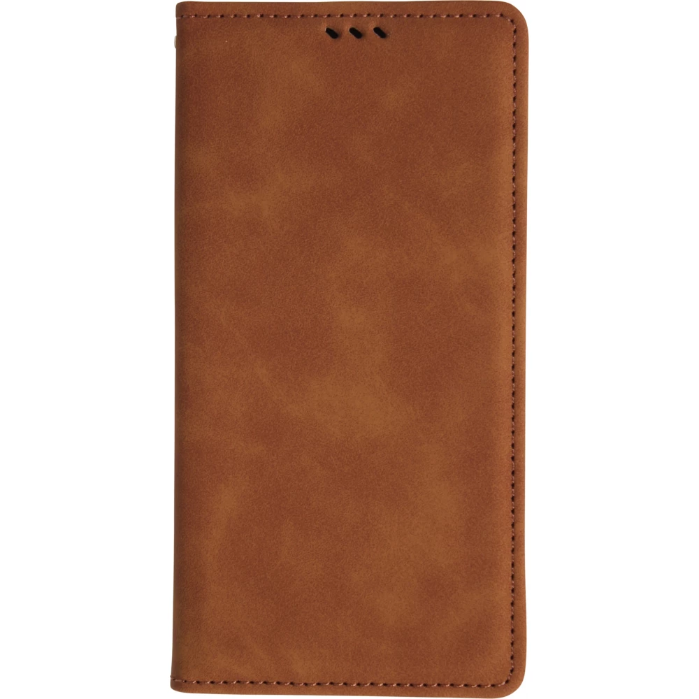 Etui cuir iPhone 17 Pro - Flip Wallet vintage avec fermeture aimantée et compartiment cartes - Brun