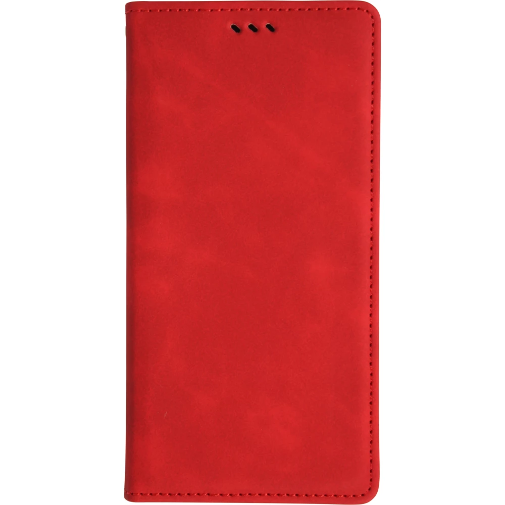 Etui cuir iPhone 17 Pro - Flip Wallet vintage avec fermeture aimantée et compartiment cartes - Rouge