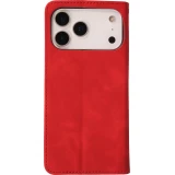Etui cuir iPhone 17 Pro - Flip Wallet vintage avec fermeture aimantée et compartiment cartes - Rouge