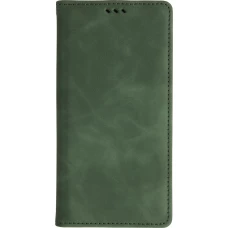 Etui cuir iPhone 17 Pro - Flip Wallet vintage avec fermeture aimantée et compartiment cartes - Vert foncé