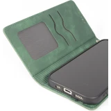 Etui cuir iPhone 17 Pro - Flip Wallet vintage avec fermeture aimantée et compartiment cartes - Vert foncé