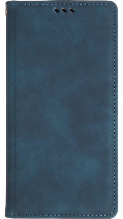 Etui cuir iPhone 17 Pro Max - Flip Wallet vintage avec fermeture aimantée et compartiment cartes - Bleu