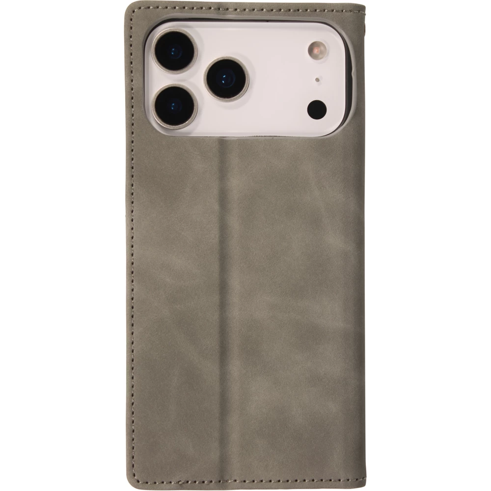 Leder Tasche Case iPhone 17 Pro Max - Flip Wallet vintage mit Magnetverschluss und Kartenhalter - Grau