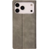 Leder Tasche Case iPhone 17 Pro Max - Flip Wallet vintage mit Magnetverschluss und Kartenhalter - Grau
