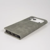 Leder Tasche Case iPhone 17 Pro Max - Flip Wallet vintage mit Magnetverschluss und Kartenhalter - Grau