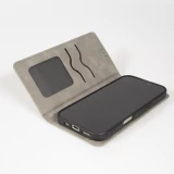 Leder Tasche Case iPhone 17 Pro Max - Flip Wallet vintage mit Magnetverschluss und Kartenhalter - Grau