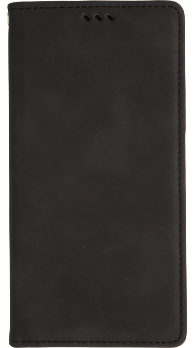 Etui cuir iPhone 17 Pro Max - Flip Wallet vintage avec fermeture aimantée et compartiment cartes - Noir