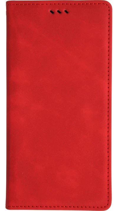 Etui cuir iPhone 17 Pro Max - Flip Wallet vintage avec fermeture aimantée et compartiment cartes - Rouge