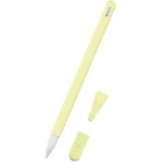&Eacute;tui silicone souple pour Apple Pencil 2e g&eacute;n&eacute;ration avec support protection compl&egrave;te - Jaune - Apple Pencil