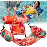 Fauteuil gonflable piscine adulte avec dossier et accoudoirs hamac flottant pliable chaise longue pour pool party - Rouge