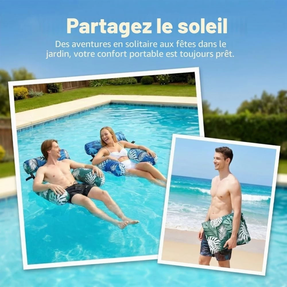 Fauteuil gonflable piscine adulte avec dossier et accoudoirs hamac flottant pliable chaise longue pour pool party - Rouge