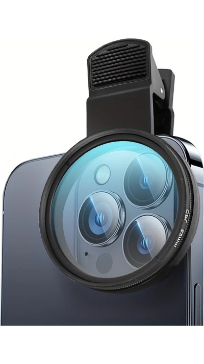 Filtre polarisant professionnel pour smartphone (iPhone, Samsung) avec clip rotatif haute d&eacute;finition restauration des couleurs - Noir