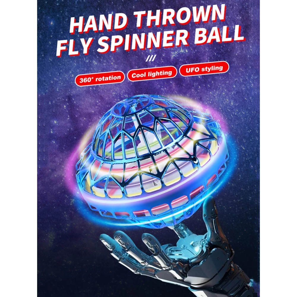 Fly spinning ball 360&deg; ballon volant lumineux &agrave; induction magique rotatif intelligent pour enfants - Bleu