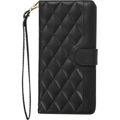 iPhone 16 Case H&uuml;lle - Elegante Flip-Matratze mit Magnetverschluss Trageschlaufe und Kartenf&auml;chern - Schwarz