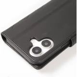 iPhone 16 Case H&uuml;lle - Elegante Flip-Matratze mit Magnetverschluss Trageschlaufe und Kartenf&auml;chern - Schwarz