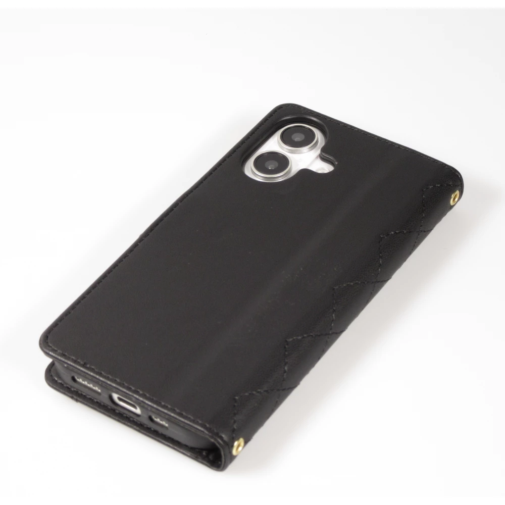 iPhone 16 Case H&uuml;lle - Elegante Flip-Matratze mit Magnetverschluss Trageschlaufe und Kartenf&auml;chern - Schwarz