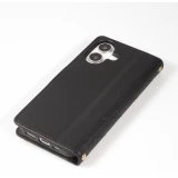 iPhone 16 Case H&uuml;lle - Elegante Flip-Matratze mit Magnetverschluss Trageschlaufe und Kartenf&auml;chern - Schwarz