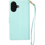 iPhone 16 Case H&uuml;lle - Elegante Flip-Matratze mit Magnetverschluss Trageschlaufe und Kartenf&auml;chern - T&uuml;rkis