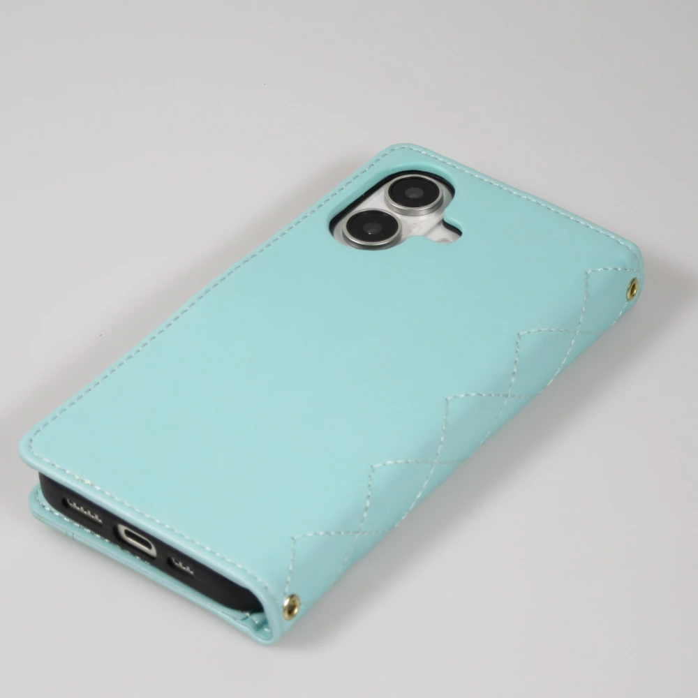 iPhone 16 Case H&uuml;lle - Elegante Flip-Matratze mit Magnetverschluss Trageschlaufe und Kartenf&auml;chern - T&uuml;rkis