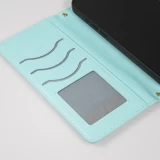iPhone 16 Case H&uuml;lle - Elegante Flip-Matratze mit Magnetverschluss Trageschlaufe und Kartenf&auml;chern - T&uuml;rkis