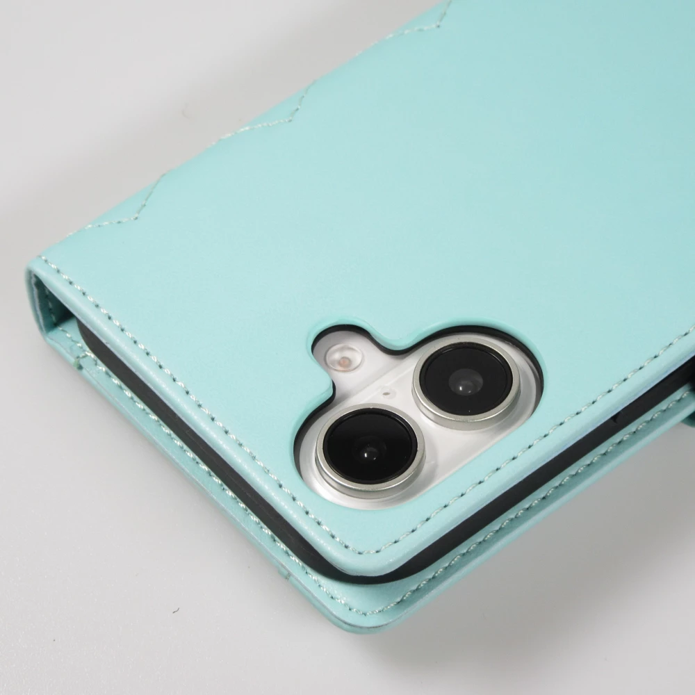 iPhone 16 Case H&uuml;lle - Elegante Flip-Matratze mit Magnetverschluss Trageschlaufe und Kartenf&auml;chern - T&uuml;rkis