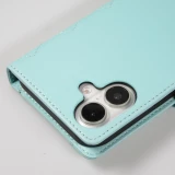 iPhone 16 Case H&uuml;lle - Elegante Flip-Matratze mit Magnetverschluss Trageschlaufe und Kartenf&auml;chern - T&uuml;rkis