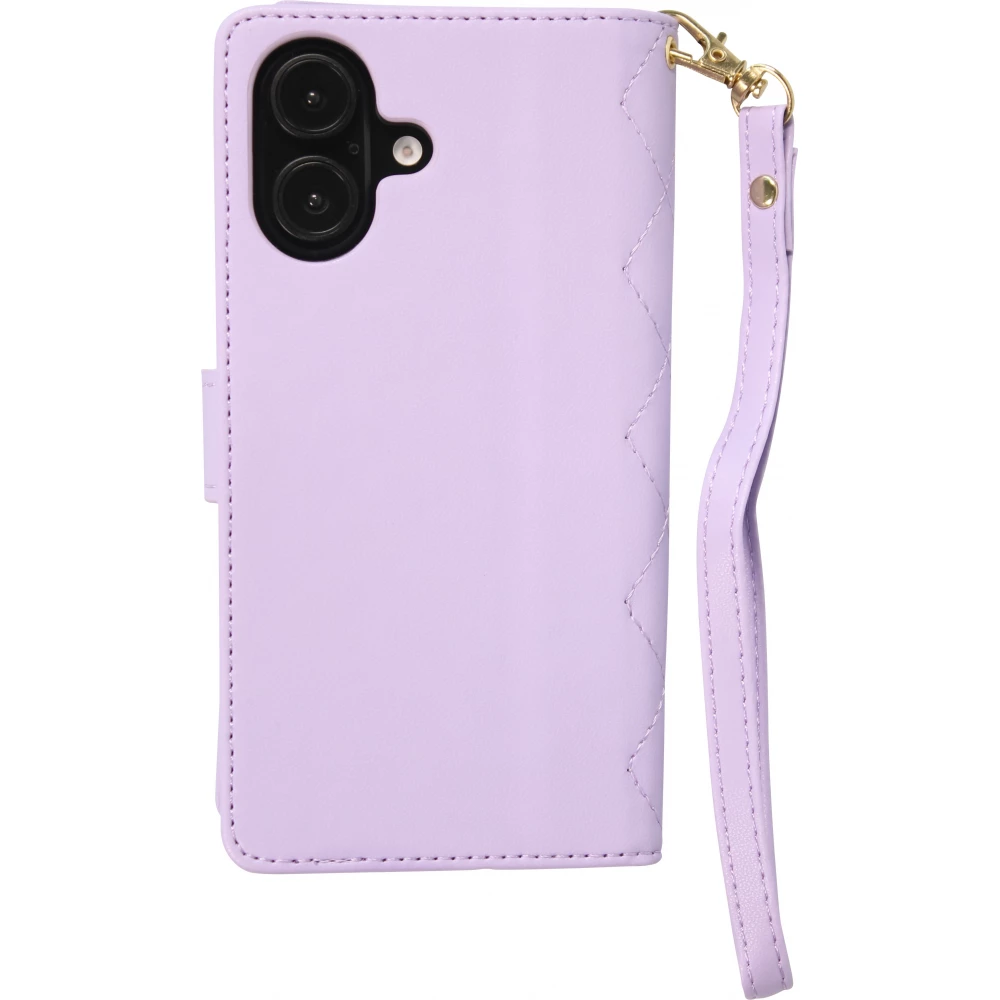 iPhone 16 Case H&uuml;lle - Elegante Flip-Matratze mit Magnetverschluss Trageschlaufe und Kartenf&auml;chern - Hellviolett