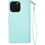 Fourre iPhone 16 Pro - Flip matelass&eacute; &eacute;l&eacute;gant avec fermeture magn&eacute;tique et lani&egrave;re et emplacements pour cartes - Turquoise