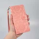 iPhone 16 Pro Case H&uuml;lle - Flip Kartenetui Blumenmuster mit Lanyard - Rosa