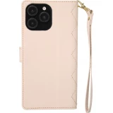 Fourre iPhone 16 Pro Max - Flip matelass&eacute; &eacute;l&eacute;gant avec fermeture magn&eacute;tique et lani&egrave;re et emplacements pour cartes - Beige