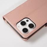 Fourre iPhone 16 Pro Max - Flip matelassé élégant avec fermeture magnétique et lanière et emplacements pour cartes - Or rose