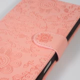 Fourre iPhone 16 Pro Max - Flip porte-cartes dessins fleurs avec lani&egrave;re - Rose
