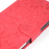 Fourre iPhone 16 Pro Max - Flip porte-cartes dessins fleurs avec lani&egrave;re - Rouge