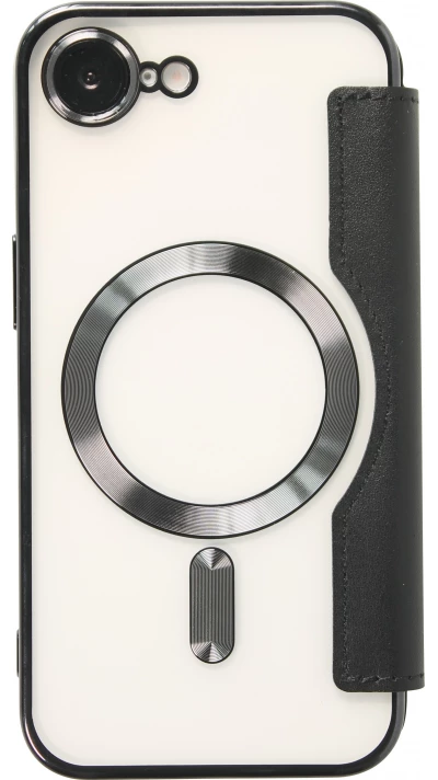 iPhone 16e Case H&uuml;lle - Flip-Elektroplatte mit MagSafe und Lederklappe - Schwarz